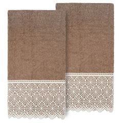 2pc Arian Cream Lace Embellished Hand Towels Dark Gray - Linum Home Textiles