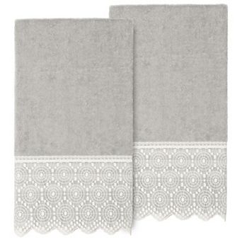 Linum Home Textiles Turkish Cotton Arian 2 pc Cream Lace Embellished Bath Towel Set