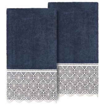 Linum Home Textiles Turkish Cotton Arian 2 pc Cream Lace Embellished Bath Towel Set