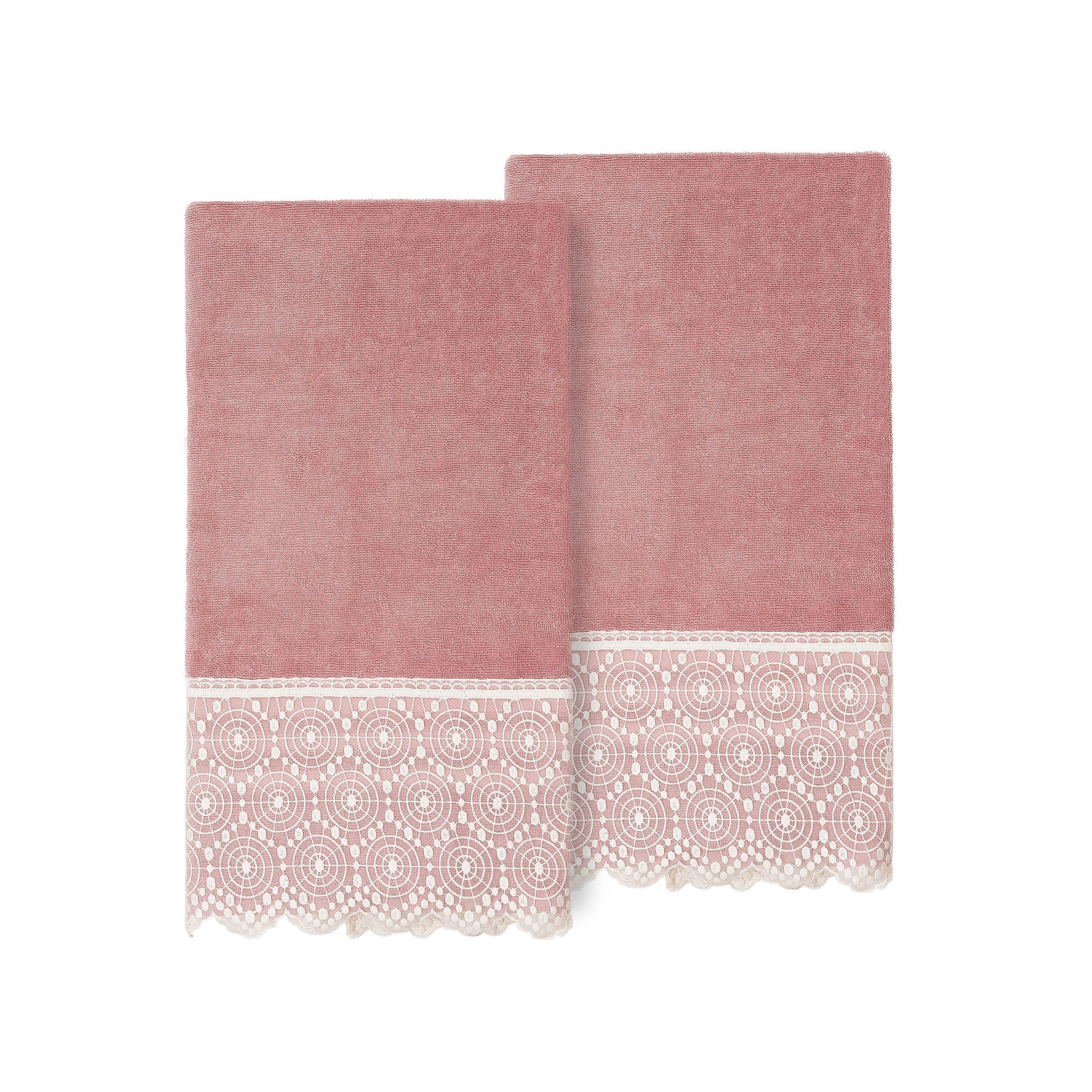 Linum Home Textiles Turkish Cotton Arian 2-piece Cream Lace Embellished Bat