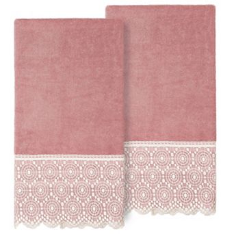 Linum Home Textiles Turkish Cotton Arian 2 pc Cream Lace Embellished Bath Towel Set