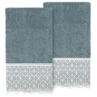 Linum Home Textiles Turkish Cotton Arian 2 pc Cream Lace Embellished Bath Towel Set