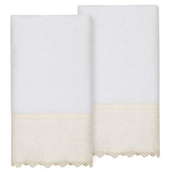 Linum Home Textiles Turkish Cotton Arian 2 pc Cream Lace Embellished Bath Towel Set
