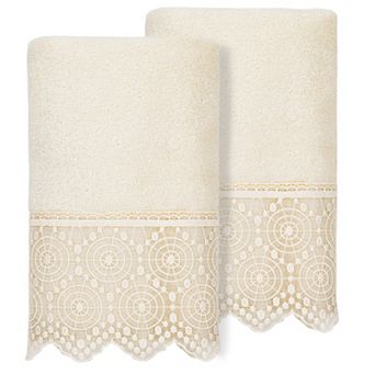 Linum Home Textiles Turkish Cotton Arian 2 pc Cream Lace Embellished Hand Towel Set