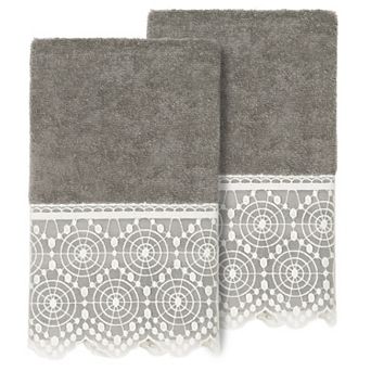 Linum Home Textiles Turkish Cotton Arian 2 pc Cream Lace Embellished Hand Towel Set