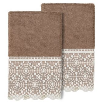 Linum Home Textiles Turkish Cotton Arian 2 pc Cream Lace Embellished Hand Towel Set