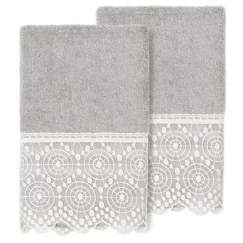 Linum Home Textiles Turkish Cotton Arian 2 pc Cream Lace Embellished Hand Towel Set