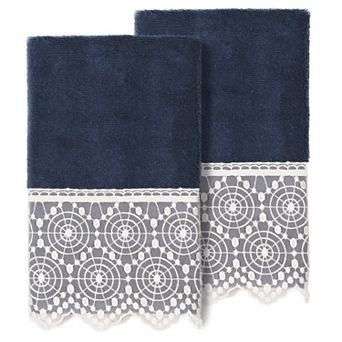 Linum Home Textiles Turkish Cotton Arian 2 pc Cream Lace Embellished Hand Towel Set