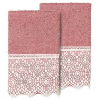 Linum Home Textiles Turkish Cotton Arian 2 pc Cream Lace Embellished Hand Towel Set