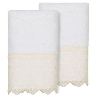 Linum Home Textiles Turkish Cotton Arian 2 pc Cream Lace Embellished Hand Towel Set