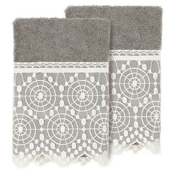 Linum Home Textiles Turkish Cotton Arian 2 pc Cream Lace Embellished Washcloth Set