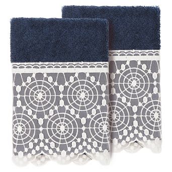 Linum Home Textiles Turkish Cotton Arian 2 pc Cream Lace Embellished Washcloth Set