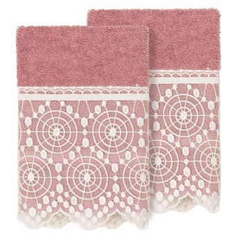 Linum Home Textiles Turkish Cotton Arian 2 pc Cream Lace Embellished Washcloth Set
