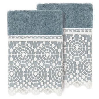 Linum Home Textiles Turkish Cotton Arian 2 pc Cream Lace Embellished Washcloth Set
