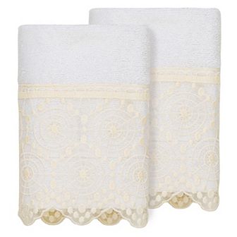 Linum Home Textiles Turkish Cotton Arian 2 pc Cream Lace Embellished Washcloth Set