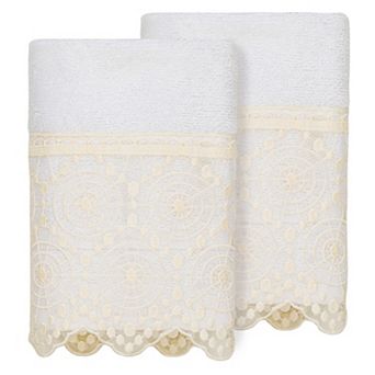 Linum Home Textiles Turkish Cotton Arian 2 pc Cream Lace Embellished Washcloth Set