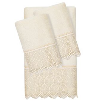 Linum Home Textiles Turkish Cotton Arian 3 pc Cream Lace Embellished Hand & Bath Towel Set