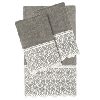 Linum Home Textiles Turkish Cotton Arian 3 pc Cream Lace Embellished Hand & Bath Towel Set