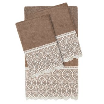 Linum Home Textiles Turkish Cotton Arian 3 pc Cream Lace Embellished Hand & Bath Towel Set