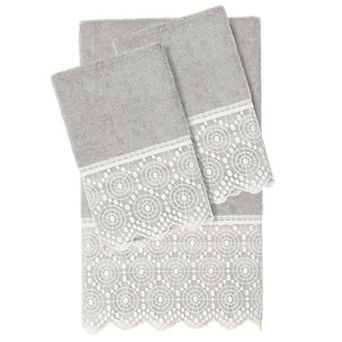 Linum Home Textiles Turkish Cotton Arian 3 pc Cream Lace Embellished Hand & Bath Towel Set