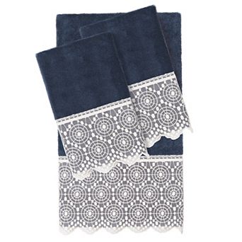Linum Home Textiles Turkish Cotton Arian 3 pc Cream Lace Embellished Hand & Bath Towel Set