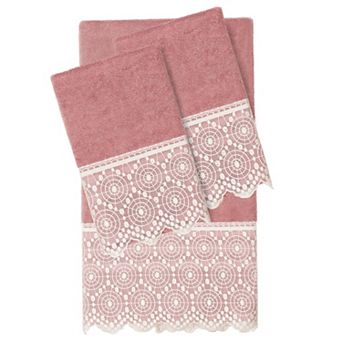 Linum Home Textiles Turkish Cotton Arian 3 pc Cream Lace Embellished Hand & Bath Towel Set