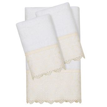 Linum Home Textiles Turkish Cotton Arian 3 pc Cream Lace Embellished Hand & Bath Towel Set