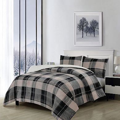 Swift Home Modern Ultra Soft Reversible Flannel Plush And Sherpa Down-Alternative Comforter & Sham Set
