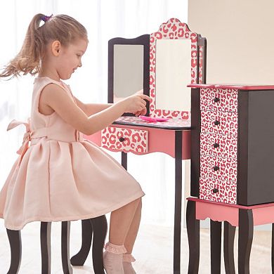 Teamson Kids Fashion Leopard Play Vanity 2-piece Set