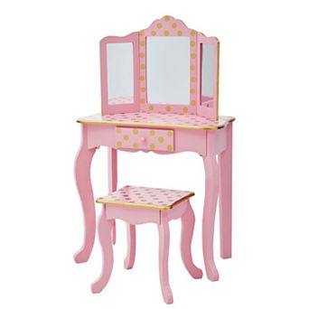 Teamson Kids Pink Polka Dot Play Vanity 2 pc Set