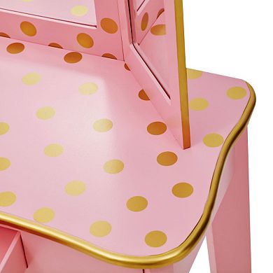 Teamson Kids Pink Polka Dot Play Vanity 2-piece Set