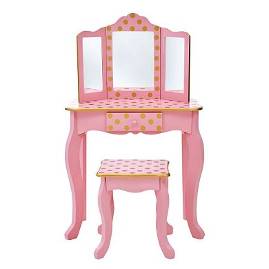 Teamson Kids Pink Polka Dot Play Vanity 2-piece Set