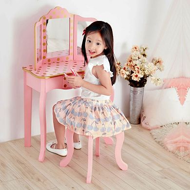 Teamson Kids Pink Polka Dot Play Vanity 2-piece Set