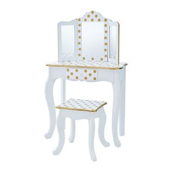 Teamson Kids White Polka Dot Play Vanity 2 pc Set