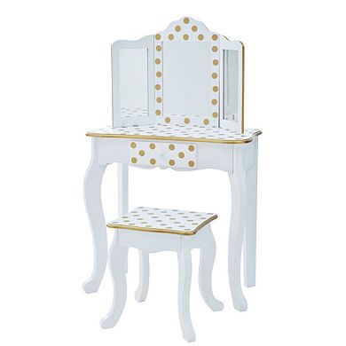 Teamson Kids White Polka Dot Play Vanity 2-piece Set