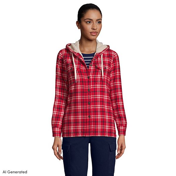 Women's Lands' End Sherpa-Lined Flannel Hoodie