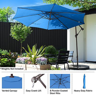 blue offset patio umbrella Shintenchi with Easy Tilt Adjustment,Crank and Cross Base, Outdoor Cantilever Hanging Umbrella, Sunshade Free Standing Canopy, Navy : Patio, Lawn & Garden friendly design 2 Tiers Offset Patio Umbrella,