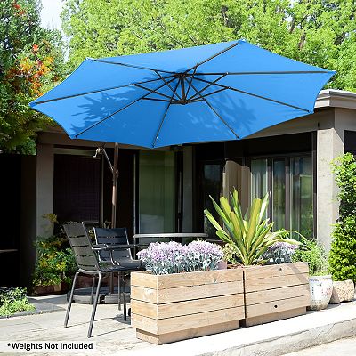 cobalt blue patio umbrellas Fleming Supply Offset Blue Swivel Patio Umbrella, 565813HTZ