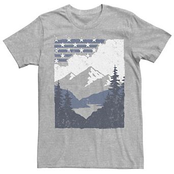 Men's American Flag Mountain Forest Silhouette Scene Tee