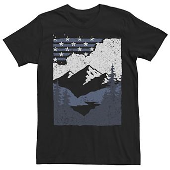 Men's American Flag Mountain Forest Silhouette Scene Tee