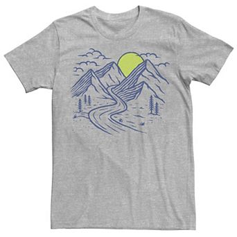 Men's Simple Line Drawn Mountains & Setting Sun Tee