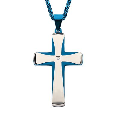 Men's Two-Tone Ion-Plated Stainless Steel Cross Pendant Necklace with Cubic Zirconia Accent