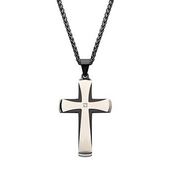 Men's Two-Tone Ion-Plated Stainless Steel Cross Pendant Necklace with Cubic Zirconia Accent