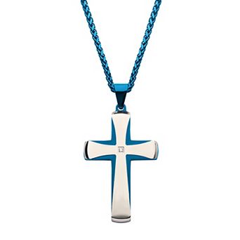 Men's Two-Tone Ion-Plated Stainless Steel Cross Pendant Necklace with Cubic Zirconia Accent