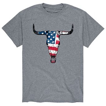 Men's American Flag Steer Skull Tee