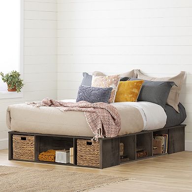 South Shore Avilla Storage Platform Bed with Wicker Baskets