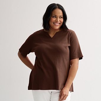 Plus Size Croft & Barrow® Elbow Sleeve Split Neck Top
