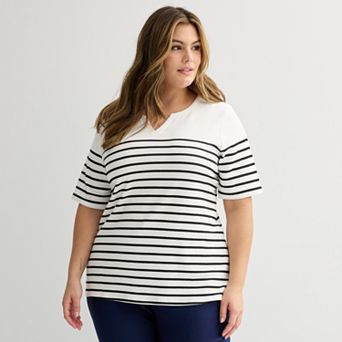 Plus Size Croft & Barrow® Elbow Sleeve Split Neck Top
