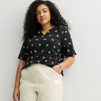 Plus Size Croft & Barrow® Elbow Sleeve Split Neck Top