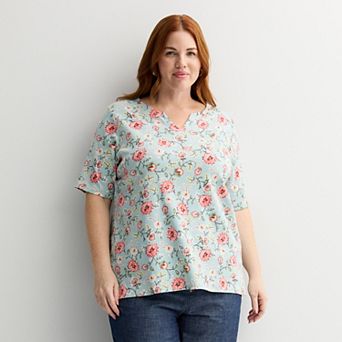 Plus Size Croft & Barrow ® Elbow Sleeve Split Neck Top
